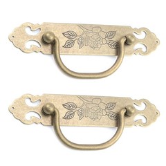 2 PCS Antique Flat Bronze Cabinet Pulls Brass Engraved Retro Handles 3 Inch
