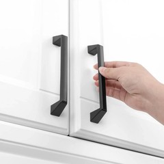 Stepped Cabinet Pull, 10-Pack Black Furniture Handle, 5 Inch Hole Centers