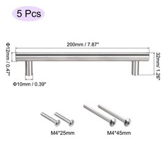 8″ Length 5″ Hole Center Stainless Steel T Bar Pull Handle 12mm Diameter 5pcs