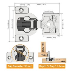 10 Pack 1/4″ Small Overlay 4D Concealed Hinges for Face Frame Door, Soft Clos…
