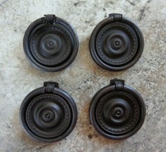 Set of 4 Two-Part Round Ring Pulls Black Finish Arts & Crafts Mission Style