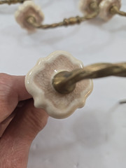 Lot/5 Vtg Drawer Pulls Porcelain Tile Gold Tone Twisted Metal Handles w/Screws