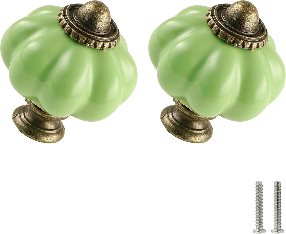 2 Vintage-Green JADITE 1 3/8” Ceramic Glass Drawer Pulls Cabinet Knobs hardware