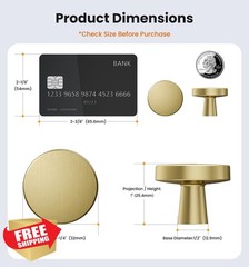 Veise 5 Pack 1-1/4 Inch Brushed Gold Cabinet Knobs