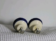 2 Mexican Hand Painted Blue Floral White Ceramic Dresser Cabinet Hardware Knobs