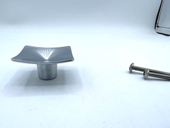 Rejuvenation Square Cabinet Knob With Round Backplate Brush Chrome C9459