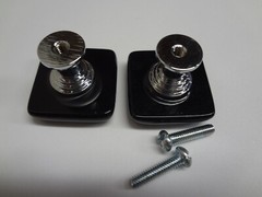 BLACK SQ GLASS CABINET KNOB -SET OF 2- EIFFEL TOWER IMAGE-POLISHED CHROME BASE