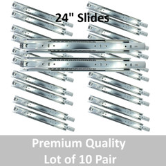 24″ Heavy Duty Drawer Slides – Ball Bearing – Premium Quality {Lot of 10 Pairs}