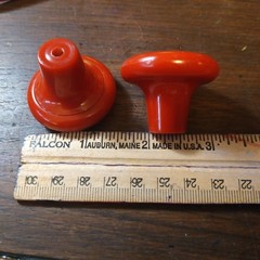 Lot Cabinet Hardware: 21 Pieces Red & White Enamel Drawer Pulls Knobs & Hinges