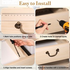 6Pcs, 3.15″ Brass Drawer Pulls and Knobs w/ Double Mounting Holes Bronze