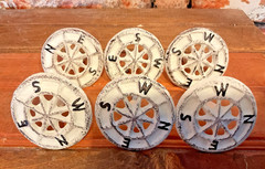 Set of 6 Distressed White Cast Iron Compass Rose Drawer Pulls…Ships Free!