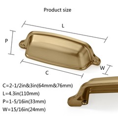 10 PCS 3 Inch 76 mm Brushed Brass Cabinet Cup Pulls Gold Kitchen Hardware