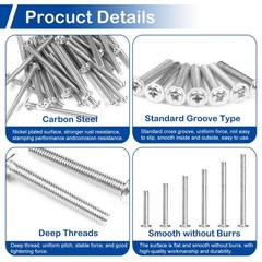 125Pcs Cabinet Pulls Knobs Screws, M4 M4x25/30/35/40/45/50mm, Silver/Metallic