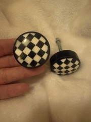 Cupboard Knobs Set Of Two Chequerboard Round Black And White