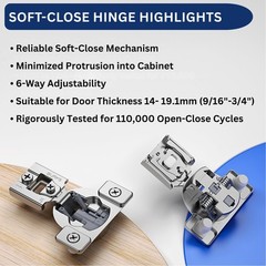 0.5 Inch Overlay Soft Close AntiRust Concealed Cabinet Hinges 4 PCS