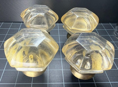 Set of 4 Vintage Style Plastic Cabinet Knobs Brass Base Faceted Octagonal Pulls