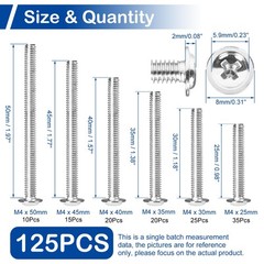 125Pcs Cabinet Pulls Knobs Screws, M4 M4x25/30/35/40/45/50mm, Silver/Metallic