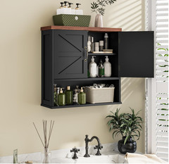 Gabinete de baño montado en pared negro con estante ajustable y almacenamiento