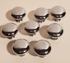 CHROME PLATED? HEAVY ROUND CABINET DRAWER PULL HANDLES LOT/8 KNOBS HARDWARE