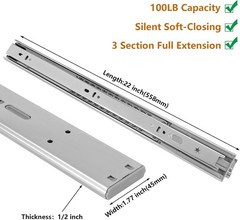 10 Pairs 22 Inch Soft Close Drawer Slides Side Mount Full Extension 100 LB
