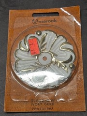 Vintage NOS Amerock Provincial Ivory Gold 2 3/4″ Round Cabinet Knob Backplate