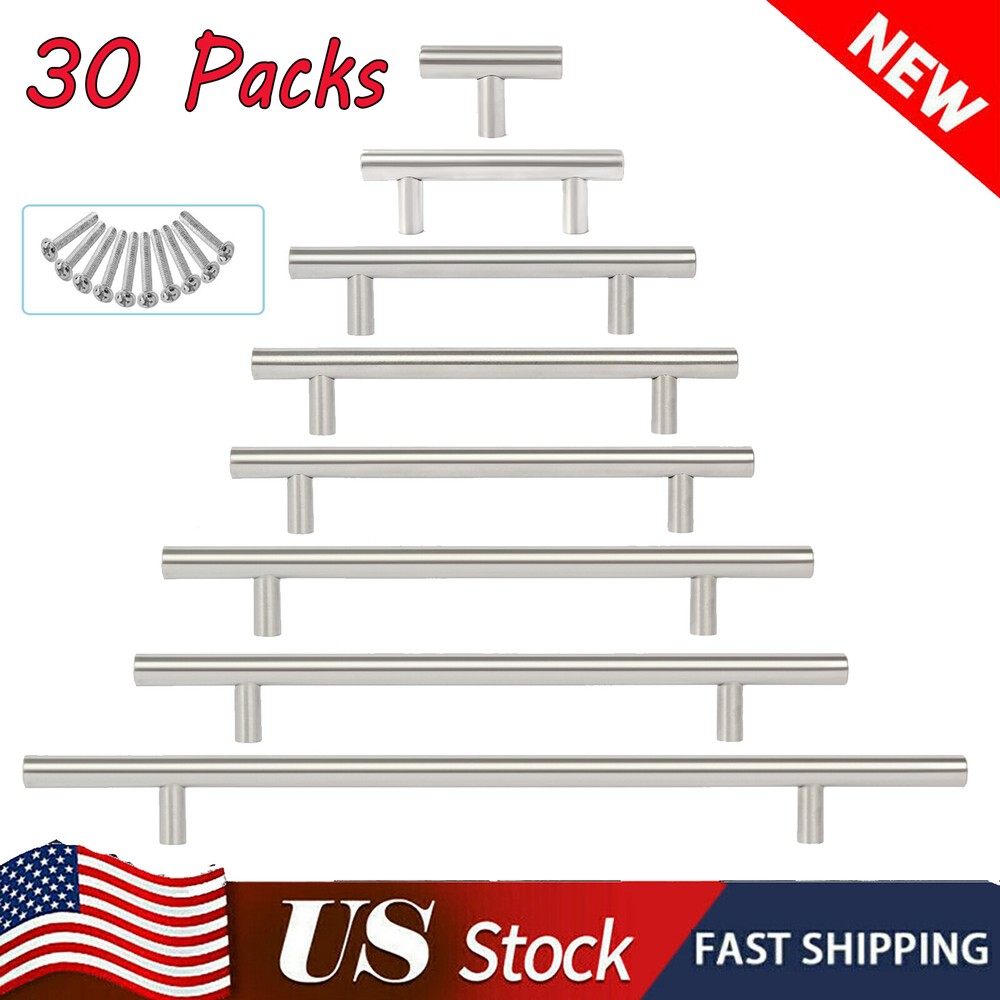 30Pack Brushed Nickel Kitchen Cabinet Pulls Stainless Steel Drawer T Bar Handles
