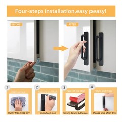 2 PCS Black SelfStick Instant Kitchen Cabinet Drawer Handle 106mm Pull