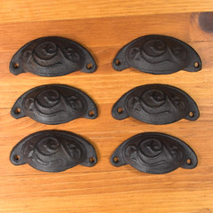 Lot of 6 Cast Iron Cup Pull Drawer Handles Rustic Antique-Style NWOT 4″ Wide