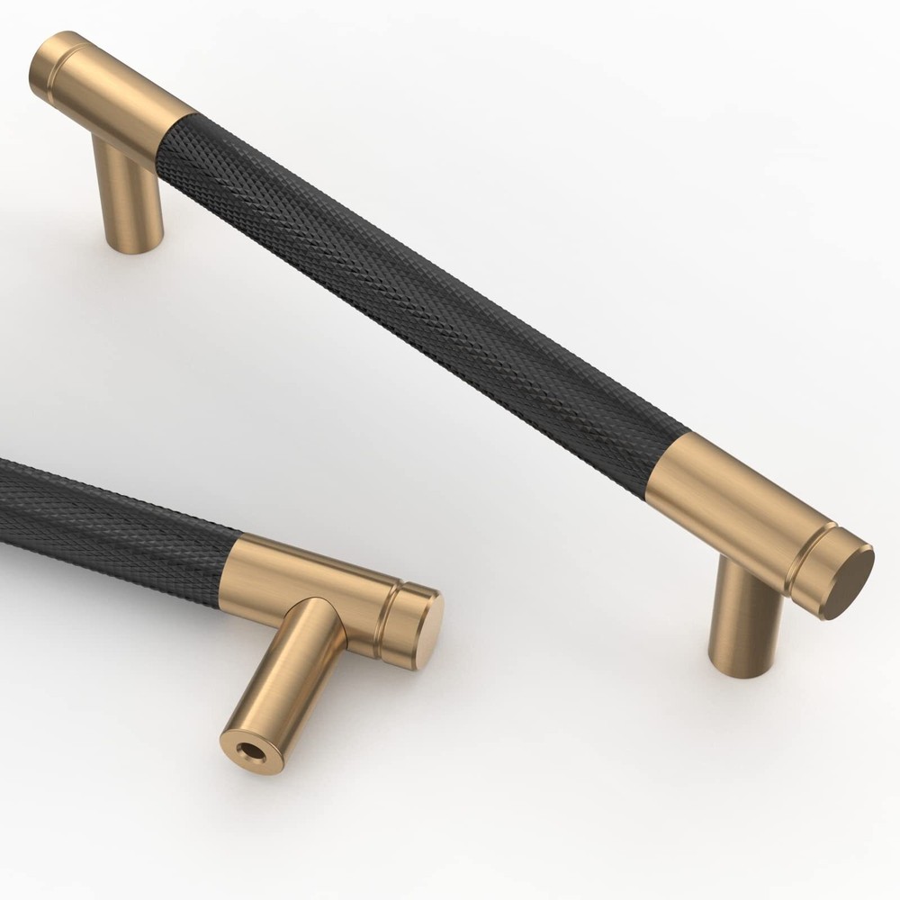 10 Pack 5 Inch(128mm) Matte Black and Champagne Bronze Cabinet Pulls Knurled Cab