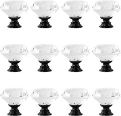 12 Pcs 30mm Diamond Shape Crystal Glass Cabinet Knobs with Screws Drawer Knob Pu
