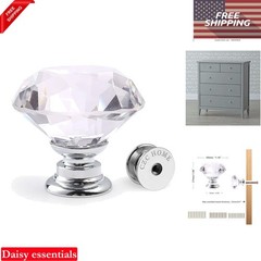 10 Pack Crystal Glass Cabinet Knobs 30mm Diamond Drawer Pulls Chrome Finish, …
