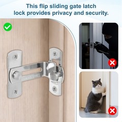 Barn Door Latch, (2.4″x1″, Silver) (2 Set ), 90 Degree Flip Sliding Gate Latch