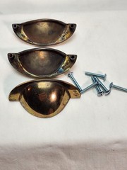 3 Vintage KBC Brass Cup Pulls 2.5″ CC Drawer Cabinet Handles Aged Gold Tone