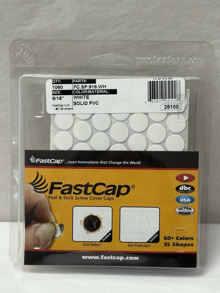 New FASTCAP Peel & Stick White Screw Cover Caps PVC 14mm 9/16” Qty 1060 (SH6)