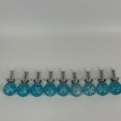 Aqua Glass Cabinet Knobs Set 9 Chrome Bubble Drawer Pulls Modern Blue Hardware