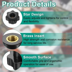 10pcs 7-Star Knob M8 Thread 32mm Head Through Hole Brass Insert Handle Black