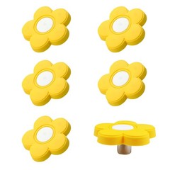 6 PCS Yellow Flower Shape Knobs 1.8×1.8×0.85 Inch Soft Rubber Cabinet Pulls