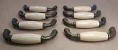 Off White/Cream Porcelain & Brass 3″ Drawer Pulls No Hardware Lot Of 8