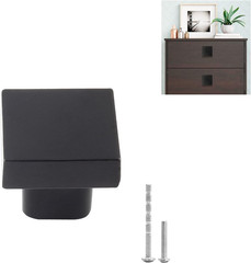 1 Inch Cabinet Knobs, Flat Black, Square, 5 Pack | Mounting Screws Included, Dra