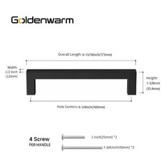 Goldenwarm 30 Pack 6-1/4″ Black Kitchen Cabinet 6-1/4in Hole Centers,