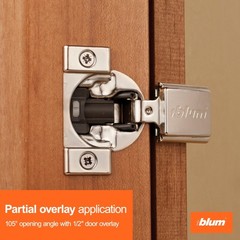 Compact BLUMOTION Hinge 10 Kits 1/2″ Overlay 105° Opening Steel Soft-Close