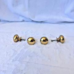 Vtg Solid Brass Door Drawer Lot of 4 Cabinet Round Knob Pulls 1 1/8″ w/4 Screws