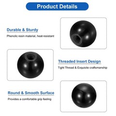 2Pcs M8 Phenolic Thread 40mm Dia Threaded Ball Knobs for Machine Handle, Black
