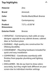Amerock Black Marble/Black Bronze Cabinet Pull – 128 mm HTH – Carrione-NEW IN WR
