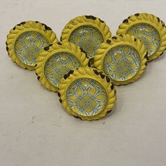 6 Shabby Chic Yellow Drawer Knobs Metal Glass Tile Cabinet Pulls CottageCore