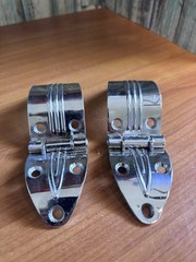 Unique Rare Vintage Deco Style Cabinet Door Hinges Chrome Plated Pair r4s3