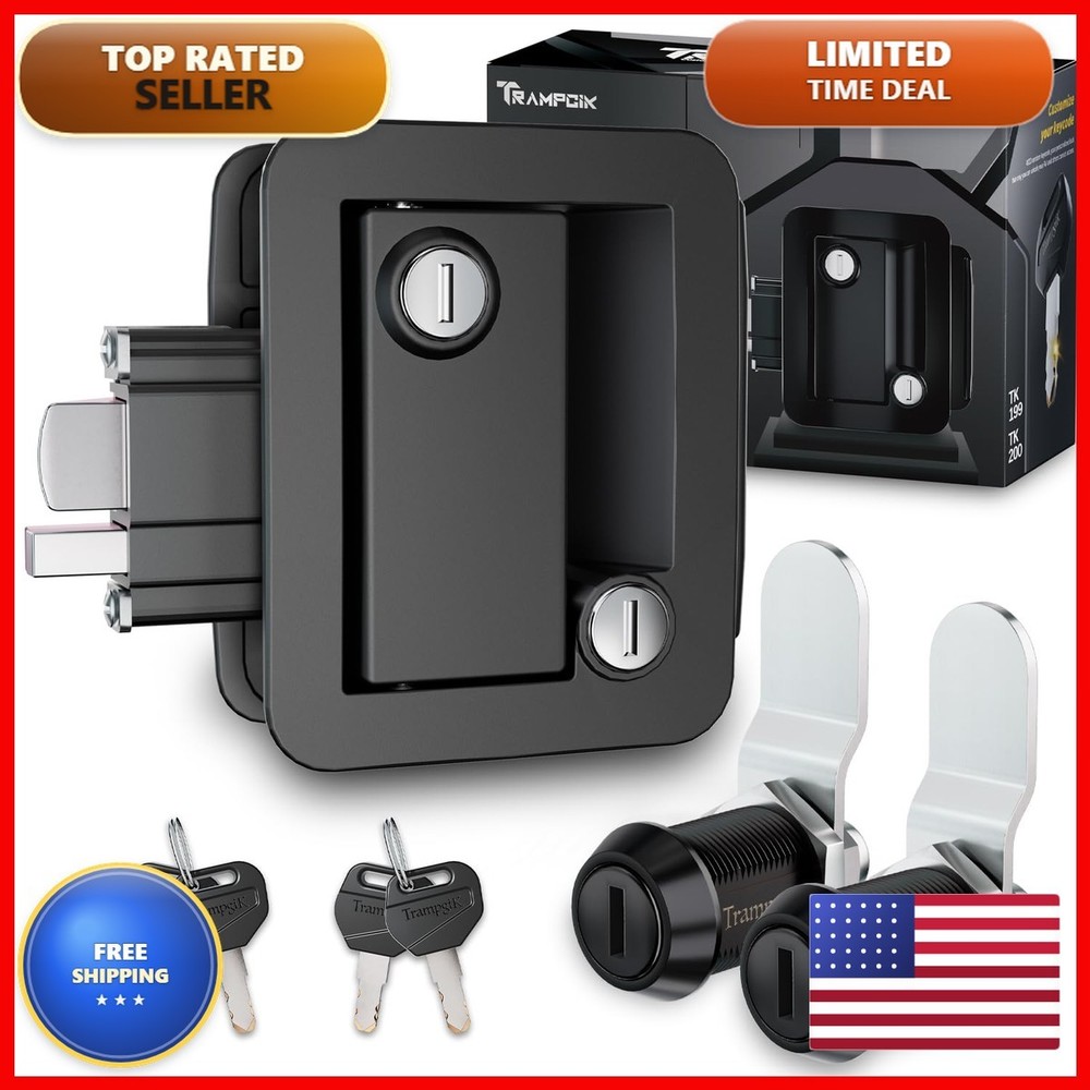 TrampgiK RV Door Lock Set for RV Camper Travel Trailer Black 7/8Inch All Keyed