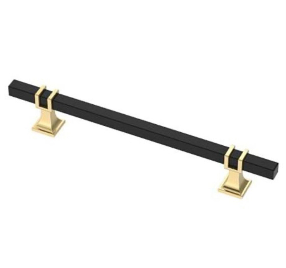 Alzassbg 6 Pack Matt Black and Gold Cabinet Pulls, 6-1/4 Inch(160mm) Hole C