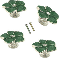 4 White Flower Petal Handles Kitchen Cabinet Drawer Knobs & Pulls (Green Screws)