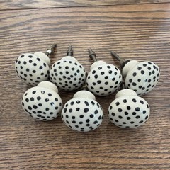 Set of 7 Round Ceramic Porcelain Cabinet Drawer Knob Pull Polka Dot